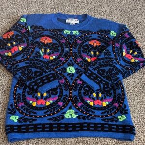 Vintage Western Connection Blue Patterned Sweater Small